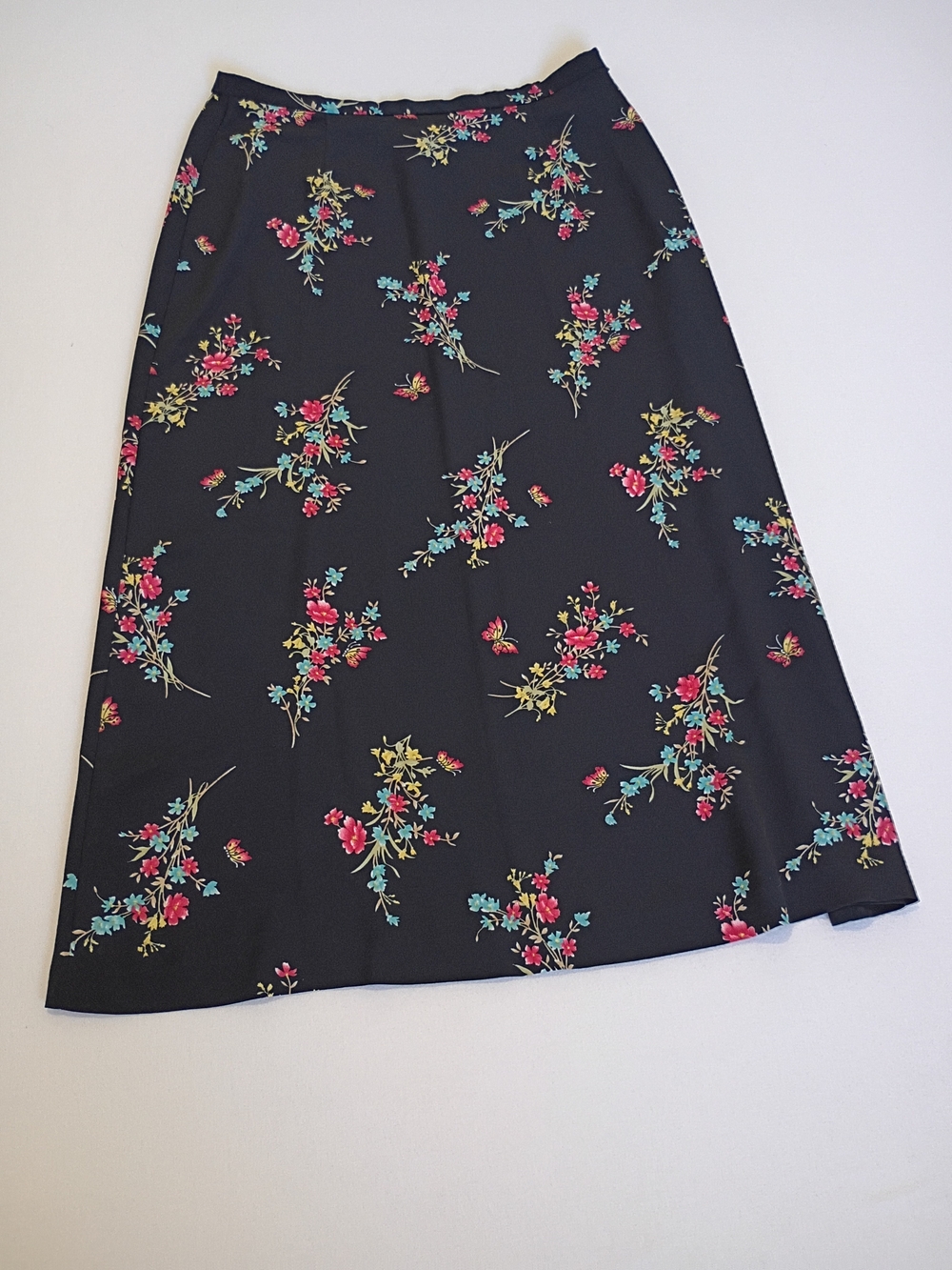 Kathie Lee Collection Vintage Size 14 Black A-Line Skirt Floral Butterfly Print